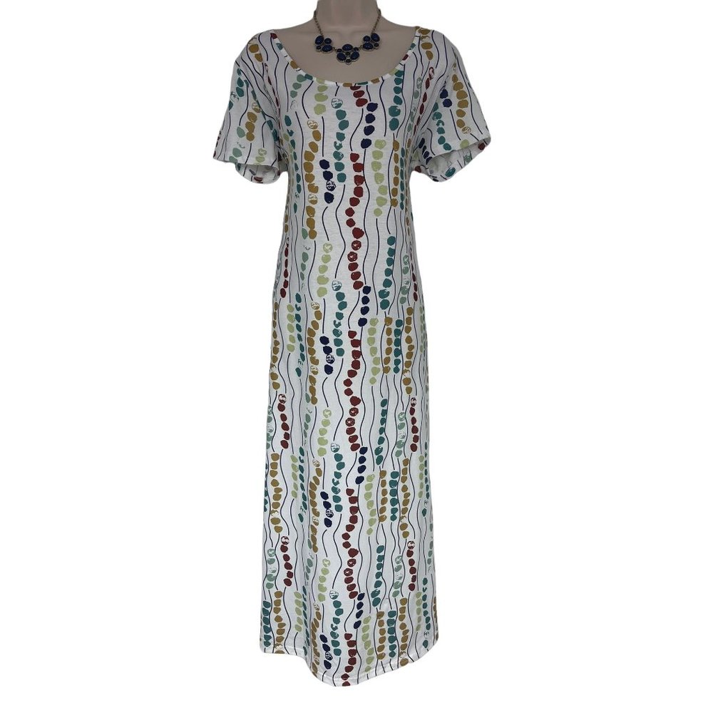 Size 2XL 16 18 PAINTED PRINT SCOOP NECK MAXI DRESS Summer Vacation PLUS SIZE